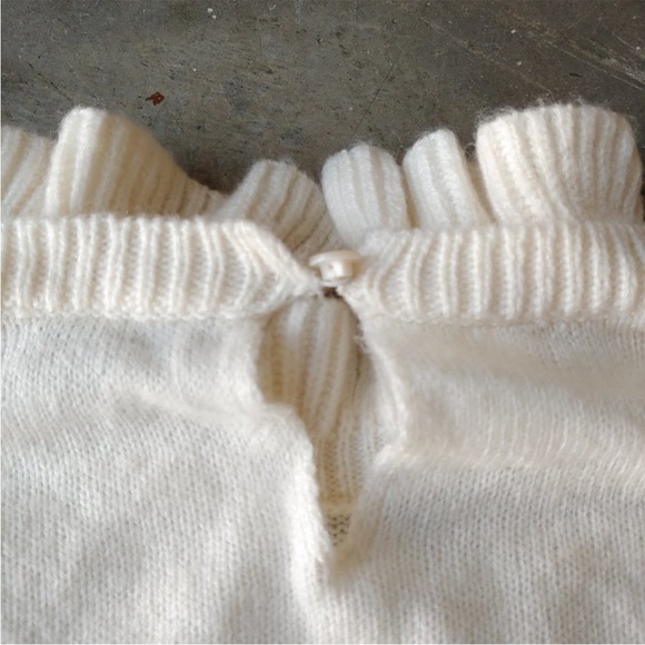 J. Crew White Ivory Ruffle Neck Wool-Blend Sweater medium - Picture 6 of 8